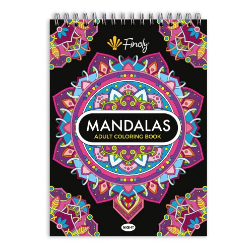 Libro Mandalas Colorear Adultos - Cuaderno para Colorear - 30 Ilustraciones Originales - Tamaño A5 - Papel Premium - Encuadernación Espiral (A5, Noche)