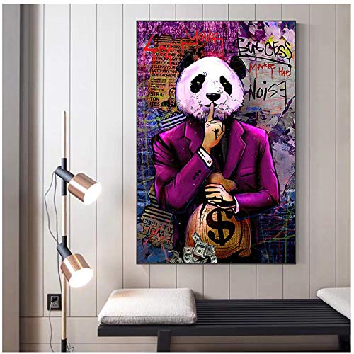 Cuadros Decoracion Salon ZXYFBH Graffiti Panda en Traje Rojo llevando la Bolsa de Dinero Arte de la Pared Pinturas en Lienzo Impresiones de Carteles Imagen Moderna para la decoración de la Sala de es