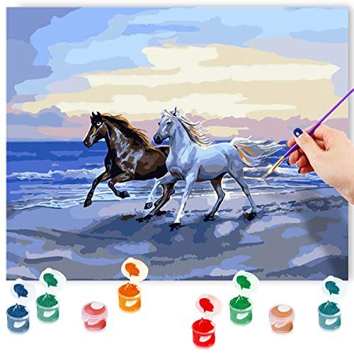MILEADER Pintar por Numeros Kits 16 x 20 Pulgadas DIY Pintura acrílica Sobre Lienzo para Adultos y Niños con Pinceles y Pinturas - Caballos (Sin Marco)
