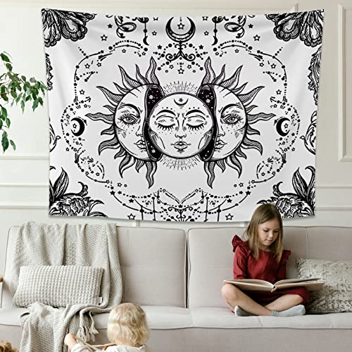 NoChoX Tapiz del Sol y la Luna Mandala blanco y negro para colgar en la pared Tapiz psicodélico como decoración estética del dormitorio y de la habitación (Blanco, 150cmx200cm)