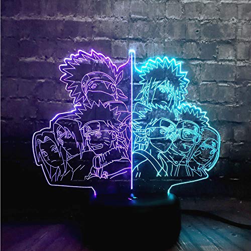 Jinlycoo Uzumaki Familia Lámpara 3D Lava LED Sensor Táctil Cambiar Japón Anime Personaje Kakashi Sasuke Ni?o Ventiladores Habitación Segura de Ni?os Dormir Producir Escritorio 7 Color Noche Luz