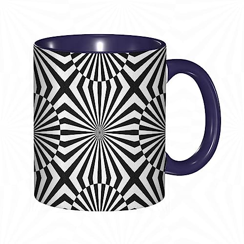 Taza divertida de cerámica de 14 onzas, Ilusión óptica Op Art Patrón Monocromo Composición gráfica R Imprimir,apta para lavavajillas, regalos de computadora,regalos geek para hombres, taza de ciencia