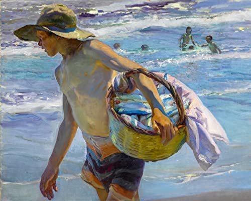 Pintura Por NúMeros, Pintura Al óLeo De Bricolaje Pinturas De Fama Mundial Con 3 Pinceles Pigmento AcríLico Adultos Principiantes, Para Hogar DecoracióN Joaquin Sorolla pescador 40x50cm Sin Marco