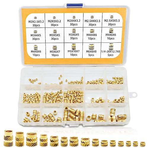 NICEWAT 300 piezas Inserto Roscado, M2 M2.5 M3 M4 M5 M6 Tuercas de Inserción Roscadas de Latón,Tuercas Moleteadas de Rosca Hembra para de Impresión 3d Plástico