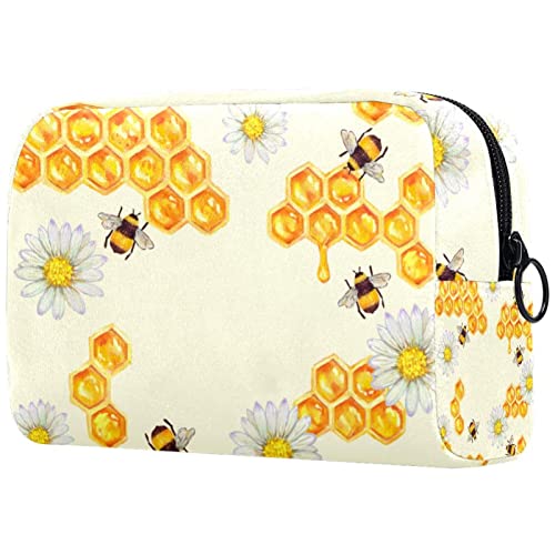 Bolsa de cosm閠icos de viaje pintada a mano con estampado de abejas para mujeres y ni馻s, peque馻 bolsa de maquillaje con cremallera, organizador de art韈ulos de tocador, multicolor