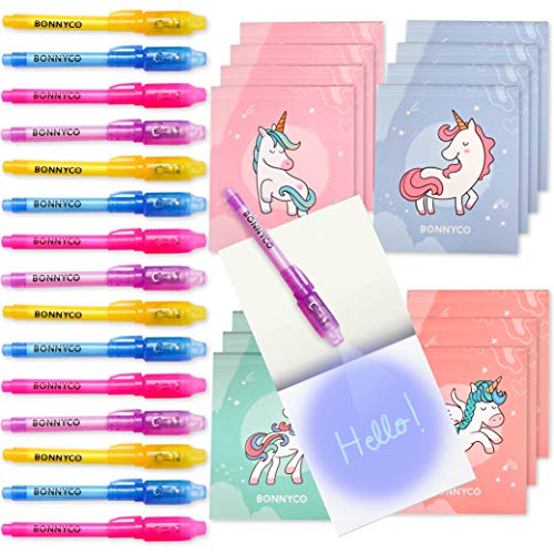 BONNYCO Bolígrafo Tinta Invisible y Libreta Unicornio Pack x16 Detalles Cumpleaños Niños, Regalos Cumpleaños Niños Colegio Piñatas de Cumpleaños | Regalos Fiesta Cumpleaños Infantil