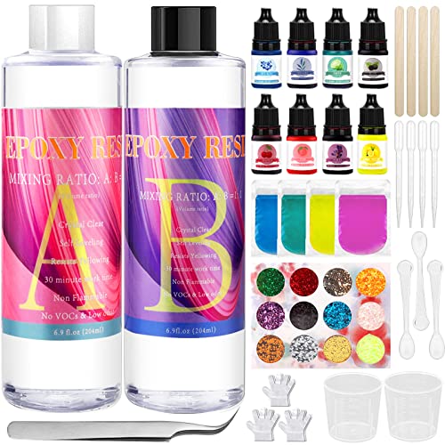 MCNory Resina Epoxi Kit 2 partes 400ml, Transparente, Fabricación de Joyas con Purpurina, Pigmento, para Bricolaje,Artesanía, Manualidades, hacer Colgante, Llavero