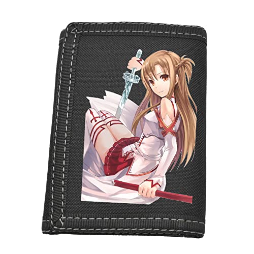 Cartera|BilleteraAnime Sword Art Online Lienzo Corto Negro para Hombres y Mujeres Billetera de Estudiante Monedero Tarjetero