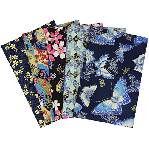 aufodara 5 piezas Tela algodón Telas Japonés Bronceadora Estampada Patchwork 50 x 50cm Cuadrada Algodón Para Coser DIY Telas Decorativas Costura Retales Tela Quilting Scrapbooking (Navyblue)