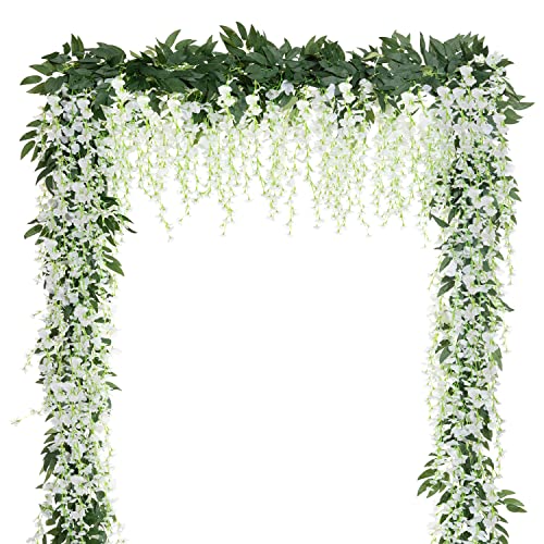 LUWENER 2 guirnaldas de flores de 7 pies, guirnalda de glycinas artificiales, guirnalda de flores artificiales Wisteria para decoración del hogar, boda, fiesta, jardín (blanco)