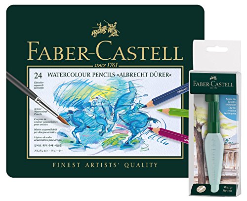Faber-Castell 117590 24 lápices de acuarela Alberto Durero estuche de metal, tipo y brocha Graphic Reservorio de agua