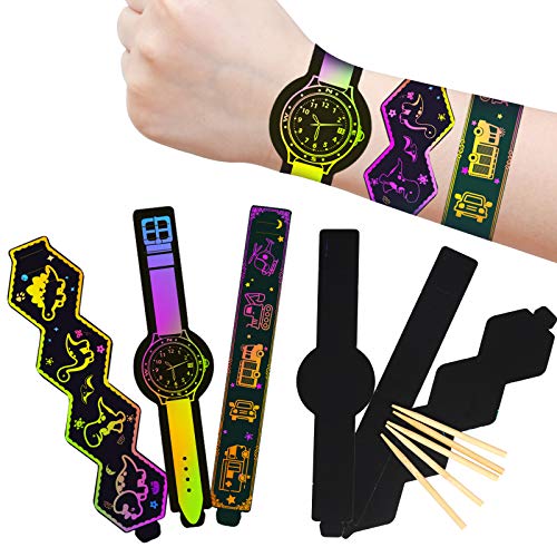 MEZOOM 30 Hojas Scratch Art Paper Pulsera para Rascar Manualidades para Niños Creativas Papel para Dibujar Regalo de Cumpleaños Infantiles Clase de Artesanía de Escuela