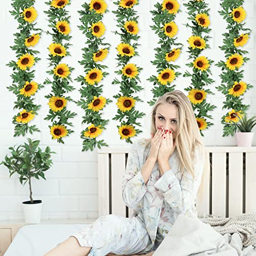 SOMYTING 2PCS Girasoles Artificiale 220 cm con Hojas Verdes Corona Artificial Flores de Girasol Artificiales de Seda Sintética para Decoración de Mesa Arco de Puerta