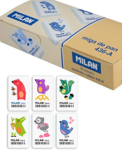 MILAN Caja 36 gomas de miga de pan con dibujos en colores de animales (1532101CNM436A)