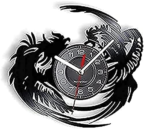 Reloj de Pared Redondo Que no Hace tictac Gallo Tough Rooster Fight Club Kickboxing Reloj de Pared Gallos de Pelea Pollo Regalo Decorativo