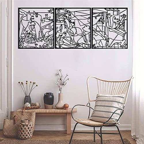 NORTH KAISER Arte de Pared en Metal con Diseño Moderno de Picasso Guernica I Decoración de Pared Abstracta Colgante Para Sala de Estar, Dormitorio y Oficina - Negro (200 x 74 cm)