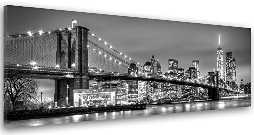 Feeby Cuadro en Lienzo Nueva York Ciudad Edificios Cuadro Decoración 120x40 cm 1 Pieza Impresión Artística Imagen Salon Dormitorio Cocina Oficina Pasillo Rascacielos Arquitectura Puente De Brooklyn