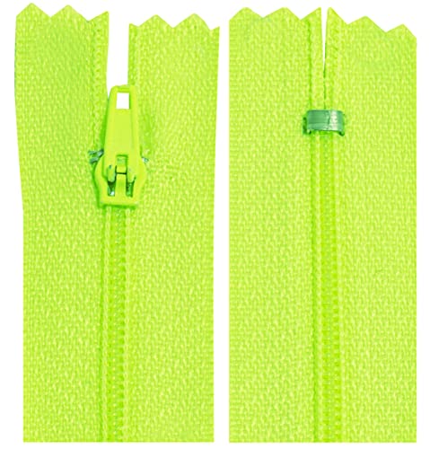 AERZETIX - C63321 - Juego de 10 Cremalleras en espiral N°3 no separable 25cm en nylon - cursor autoblocante en metal - color verde lima neón - ropa costura pantalones mercería