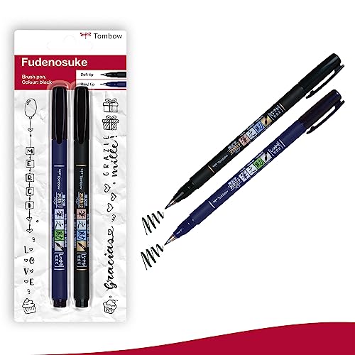 Tombow WS-BHS-2P Fudenosuke - Bolígrafo de punta dura y suave, color negro