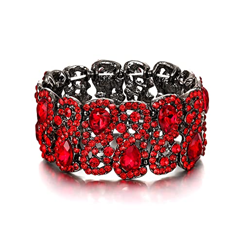 EVER FAITH Pulsera Brazalete Elástica Mujer Lárgrimas Inifinito Forma 8 Zirconias Elegante Rojo Tono Negro