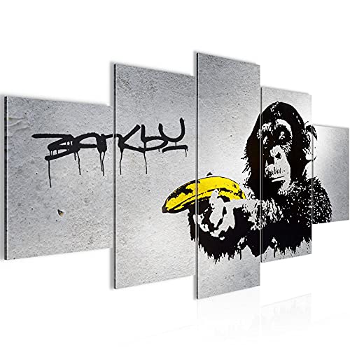 Cuadros Mono Con Pistola Plátano Banksy 5 Piezas Lienzo no Tejido Decoracion Sala Arte Urbano Gris 302852a