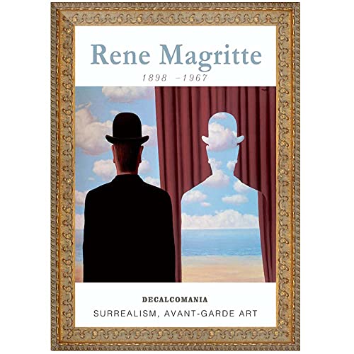 BIIONE Rene Magritte Lienzo Pintura al óleo Imprimir en Lienzo-Póster-Reproducción Decoración de Pared Listo para Colgar《Decalcomania-S》60x90cm Marco de oro retro