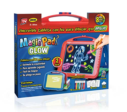 MagicPad Glow tableta caballete de 2 caras para dibujar con luz que brilla con 8 efectos y 12 marcadores de neón