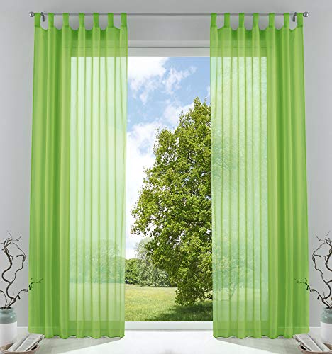 Gardinenbox Juego de 2 Cortinas Transparentes para salón, Gasa con Trabillas, 245 x 140 cm, Color Verde Manzana, 61000CN
