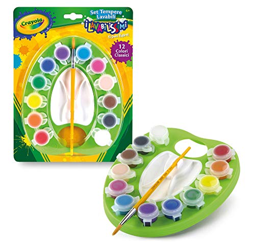 CRAYOLA - Set 12 Témperas Lavables con Pincel, 12 Colores Brillantes, Actividad Creativa para Niños, 54-1066