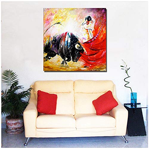 XIANGPEIFBH Pintura al óleo Pintada a Mano sobre Lienzo Imágenes abstractas de corridas de toros Arte de Pared Moderno Cuadro de Pared Decoración para el hogar 50x50 cm / 19.7