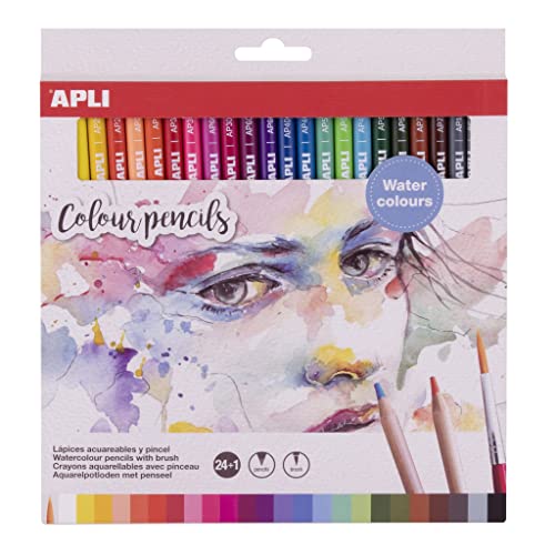 APLI 18913 - Pack de 24 lápices de colores acuarelables con pincel incluido