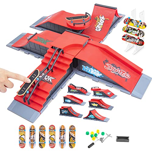 Patinetas para Dedos, 6 Piezas Combinaciones Mini rampa de Patines con patinetas, Diapasón Skate Park Ultimate Finger Skating Training Props Deck Track Park Toy para niños Regalo (6 en 1)