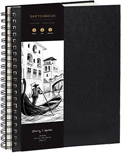 Cuaderno de Bocetos de Artista A4 - Tapa Dura, Papel muy Grueso de 200 gm2 - Encuadernado en Espiral para Niños, Profesionales, Dibujar y Hacer Bocetos - 21x29 cm, 40 hojas, 80 Páginas
