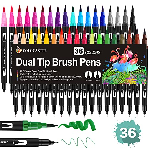 Rotuladores Lettering Brush Pen, 36 Colores, Acuarelables Marcadores para Adultos, Bullet Journal, Caligrafía, Libros para Colorear, Arte Dibujo Punta Pincel 1-2mm y Punta Fina 0.4mm