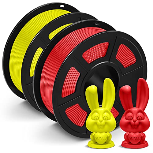 SUNLU Filamento PLA 1.75mm,Pulcramente Herida Filamento para Impresora 3D PLA,Precisión Dimensional +/- 0.02mm,1KG Carrete Filamento 3D, 2 Paquete,para Mayoría Impresoras 3D, PLA Rojo+Amarillo