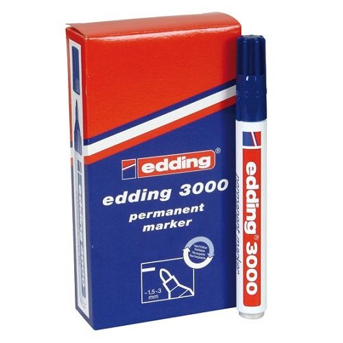 Caja 10x Rotulador permanente edding 3000 Azul Punta Conica 1.5-3mm 7281-CS