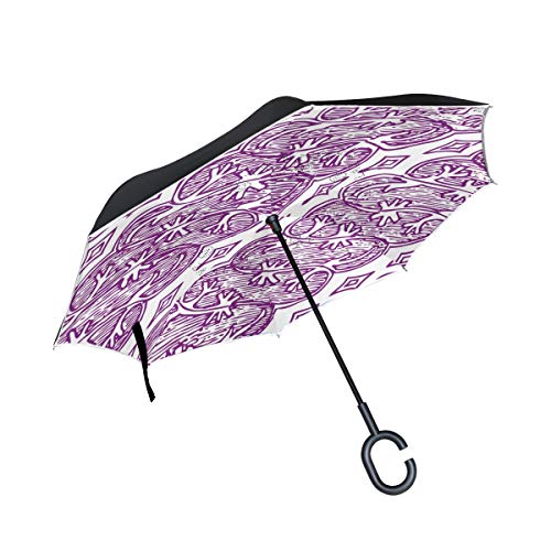 MONTOJ Paraguas de Doble Capa con Forma de C para Dibujo, Color Violeta, Plegable, a Prueba de Rayos UV, invertido con asa