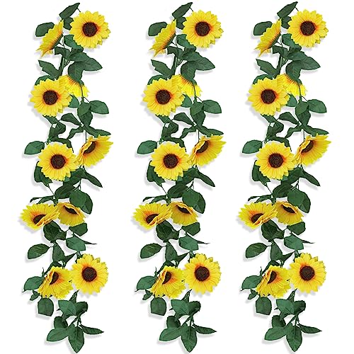 ROLLWAY 2.3m×3 Pcs Girasoles Artificiales Guirnalda Flores Artificiales Decoracion Vid Artificial Flores Artificiales Decorativas Guirnalda de Simulación para Decoración de Jardín Boda Hotel