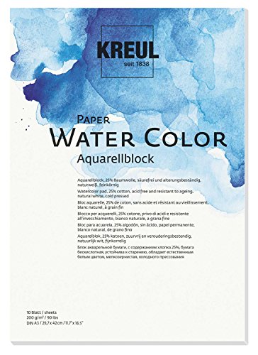 KREUL 69012 – Paper Water Color, Bloc para Acuarelas, DIN A3, 10 Hojas