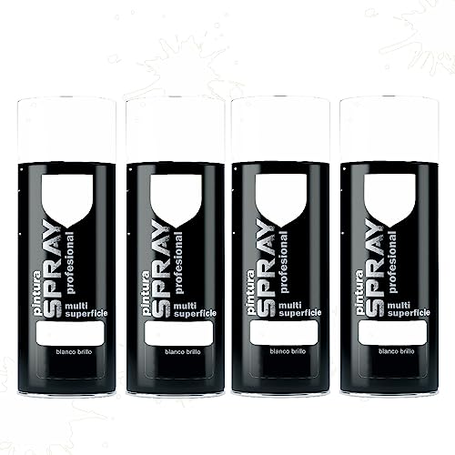 various Pintura Spray Blanco Brillo de 400 ml Adecuado para las Superficies de Metal, Madera y Plástico Pack de 4 Unidad