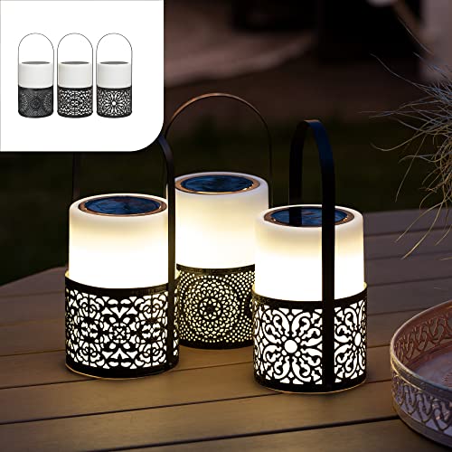 Gadgy Farolillos Para Velas | Juego De 3 Faroles Jardin Exterior | Vela Blanca Con Mango Negro | Farolillo Decorativo Solar | Linterna LED