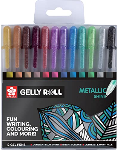 SAKURA Set de Doce Rotuladores de Gel Trazado Fino de Acabado Metálico Gell Roll Multicolor