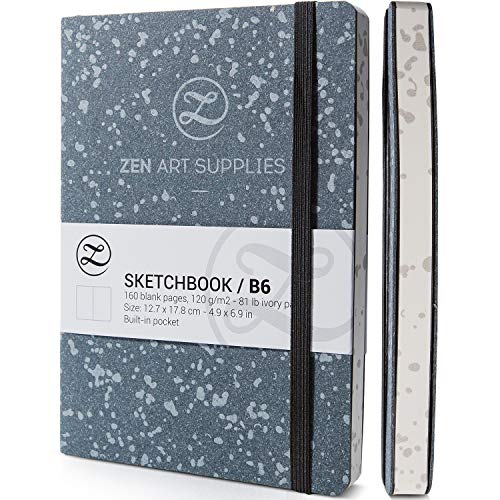 ZenART Sketchbook, Cuaderno de Dibujo para Artistas - 160 Páginas de 120 g Sin Ácidos, Color Marfil – Cuaderno de Cuero Plana y Biodegradable 13 X 18 cm (B6) para Dibujo en Técnica Mixta, Tinta