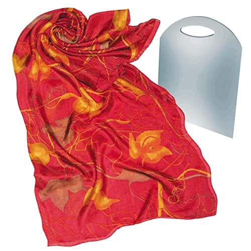 BEAT Pañuelo de Cuello para Mujer 100% Seda Jaipur Diseño Colección Fular 100 x 100 cm Rojo Naranja con tonalidades marrones