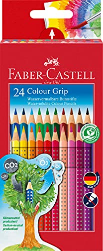 Faber Castell 112424 - Pack de 24 ecolápices triangulares, agarre Grip, acuarelables, multicolor, lápices escolares, multicolor
