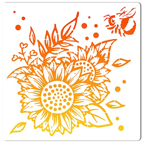 GORGECRAFT 30×30cm Plantillas de Pintura de Girasol Plantillas de Dibujo de Abeja Ahuecadas Reutilizables Jardín de Primavera Plantas de Dibujo de Bricolaje Plantillas Florales para Pintar En Piso