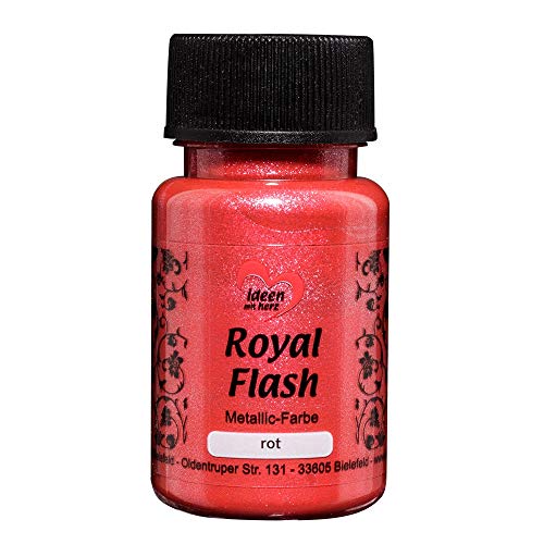 Ideen mit Herz Pintura acrílica Metalizada Royal Flash | con Las partículas de Brillo más Finas | metálica | 50 ml (Rojo)