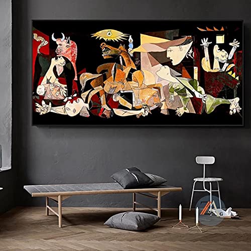 Famoso Picasso Guernica Art Canvas Painting Abstract Poster and Prints Wall Art Pictures for Living Room Home Decoration 75x150cm(30x60in) Inner Frame