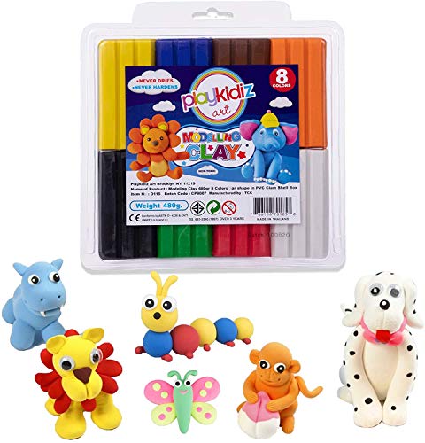 Playkidiz Kit de Arcilla polimérica con Herramientas, Herramientas y Accesorios para plastilina de polímero, Arcilla para modelar para Hornear en Horno, Manualidades para niños