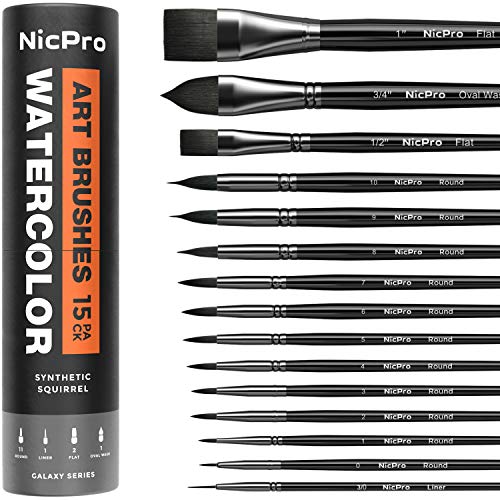 Nicpro 16 Artist Set de Pinceles con Estuche, Nylon Profesionales Art Pinceles para Detalle Acrilica, Acuarela, Gouache, Óleo, Cara, Uñas Ideal para Principiantes y Profesionales